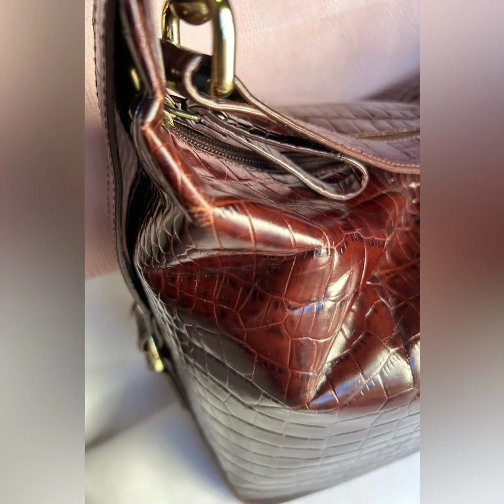 Lauren Ralph Lauren Croc Embossed Leather Shoulder Bag with Gold Hardware - Picture 4 of 8